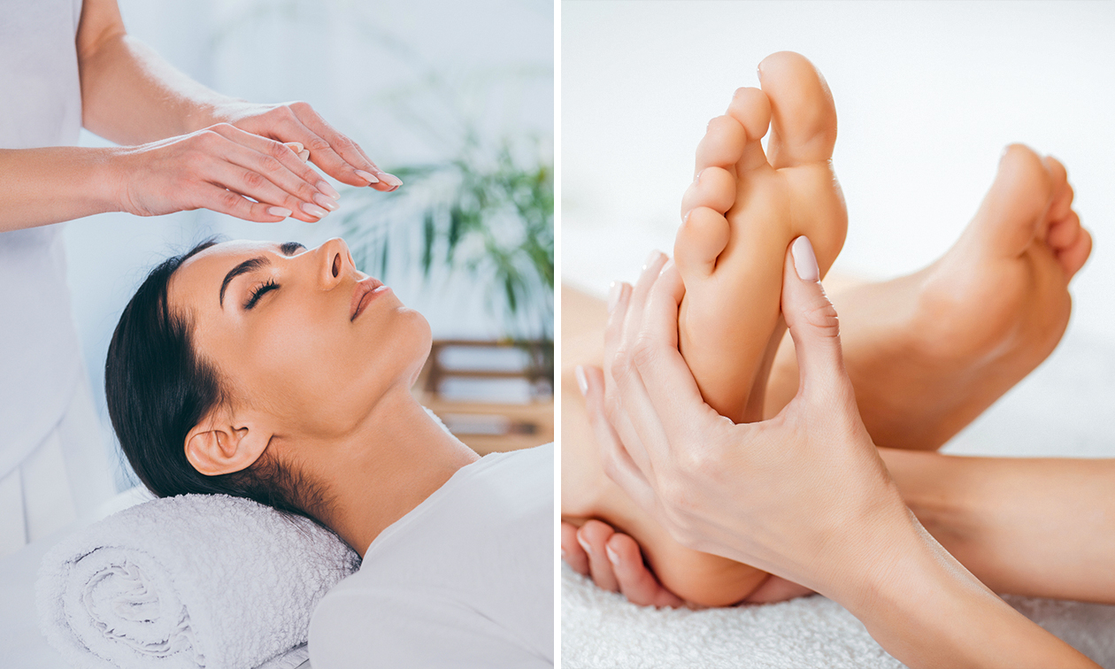 Reikibehandeling (45 of 60 min) evt. + voetmassage of -reflex (20, 45 of 60 min)