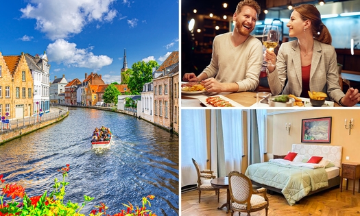 Overnachting voor 2 + ontbijt + 2-gangendiner + fles Crémant + meer in hartje Brugge