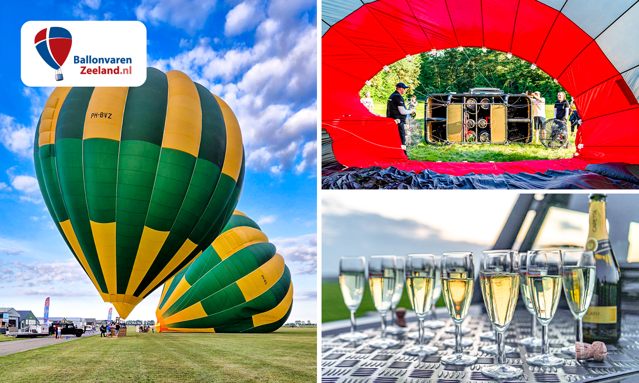 Luchtballonvaart (1 uur) + glas champagne + ontbijt