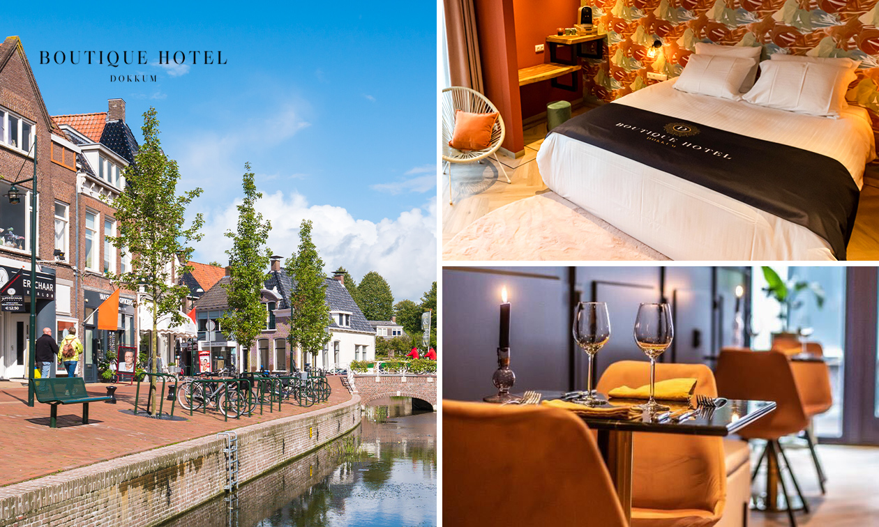 Overnachtingen voor 2 + ontbijt + een 3-gangendiner + fiets + late check-out in Dokkum