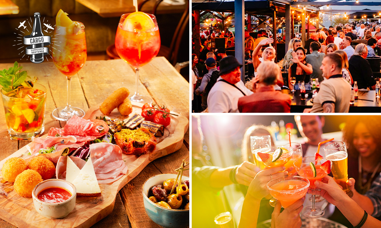 Borrelplank met warme tapas + cocktail bij CARGO Summerbar nabij het strand van Oostende
