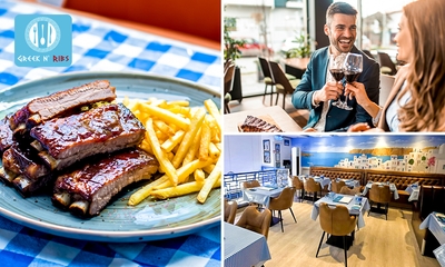 Griekse 2-gangen keuzelunch of -diner of All-You-Can-Eat spareribs + dessert bij Greek 'n Ribs