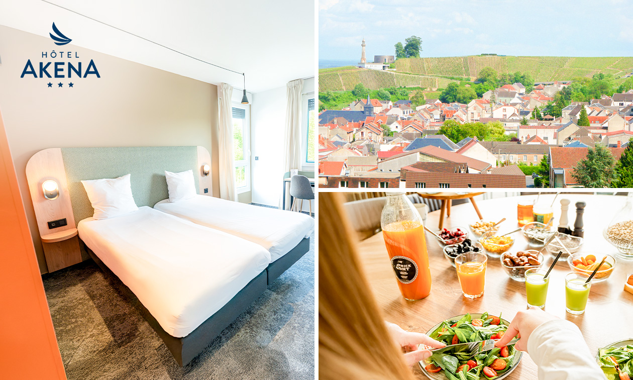 Overnachting voor 2 + ontbijt + glas champagne + late check-out in Reims