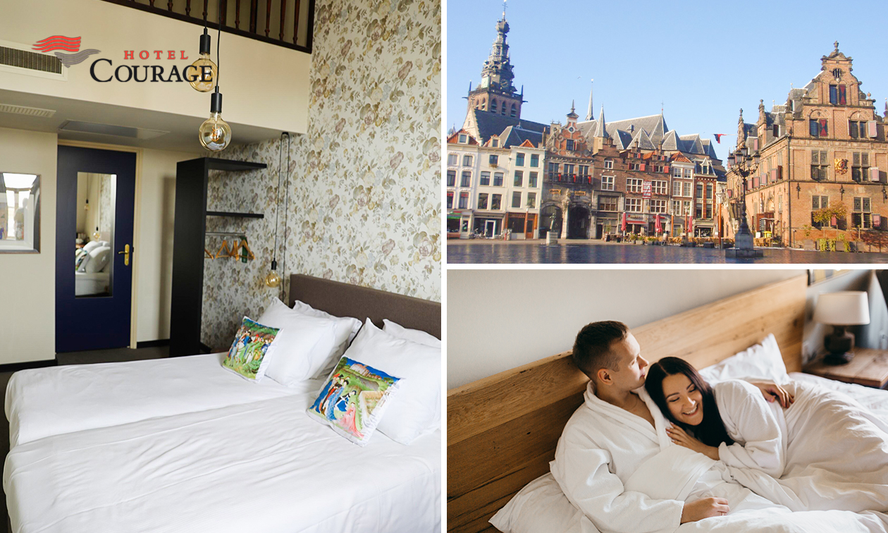 Overnachting(en) voor 2 + ontbijt + late check-out en meer bij Hotel Courage Waalkade in Nijmegen