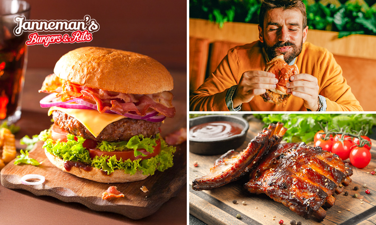 Burger of spareribs naar keuze bij Janneman's Burgers & Ribs