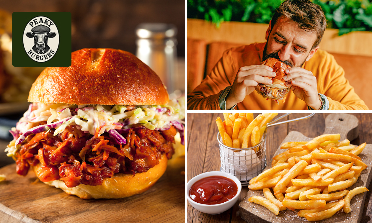 Burger nach Wahl + Pommes + Sauce bei Peaky Burgers