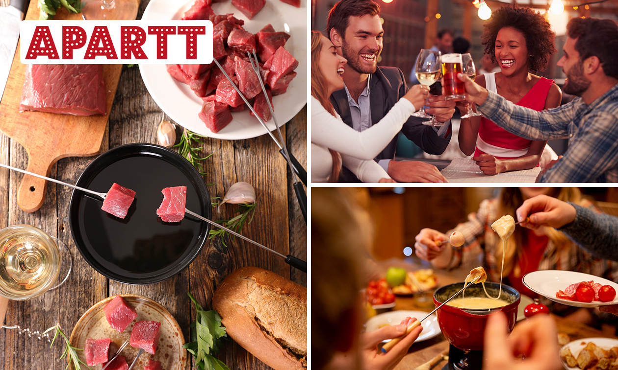 Kaas- of vleesfondue of steak on the stone + 3 drankjes bij Apartt