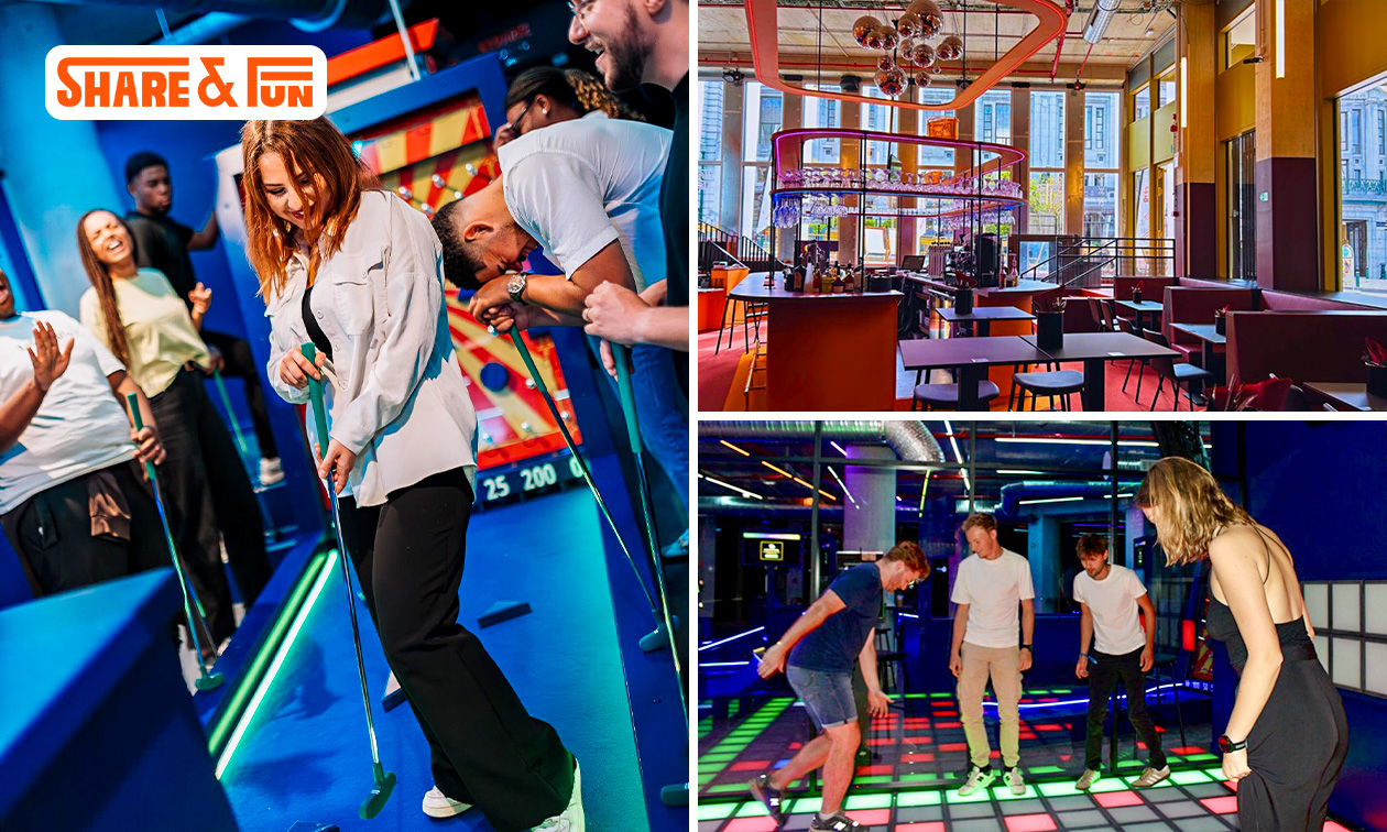 Partie de mini-golf (30 min) + évtl. fléchettes, shuffle board (30 min) ou color fun (10 min)