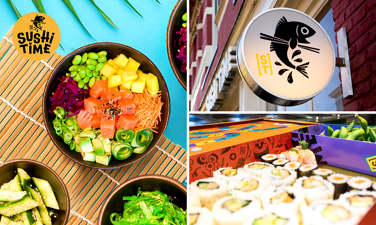 Sushibox (16, 32 of 72 stuks) of pokébowl + snack om af te halen bij Sushi Time Tiel