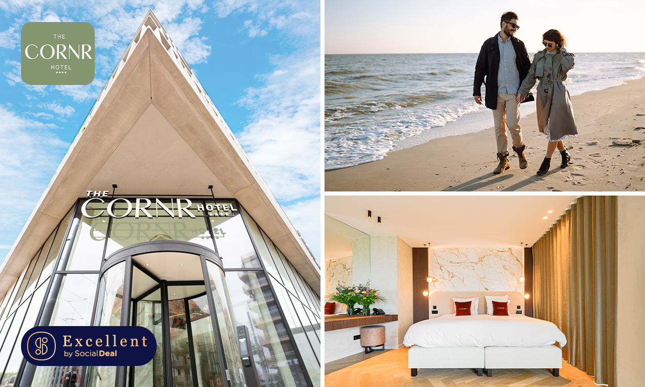 Overnachting voor 2 + ontbijt + late check-out bij The CORNR Hotel aan de Belgische kust