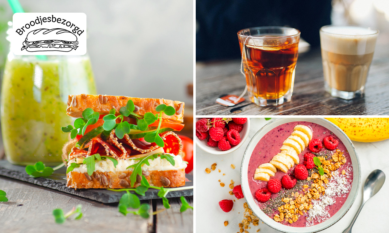 Broodje + smoothie of smoothiebowl + koffie/thee Broodje + smoothie of smoothiebowl + koffie/thee